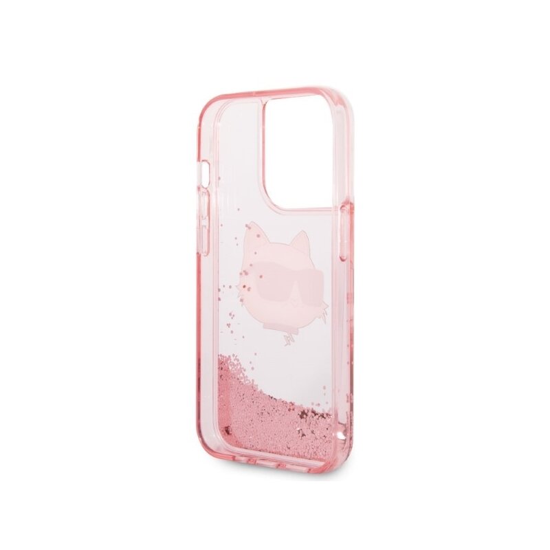 Husa Karl Lagerfeld iPhone 14 Pro Max Hardcase Glitter, Choupette Head, roz, KLHCP14XLNCHCP