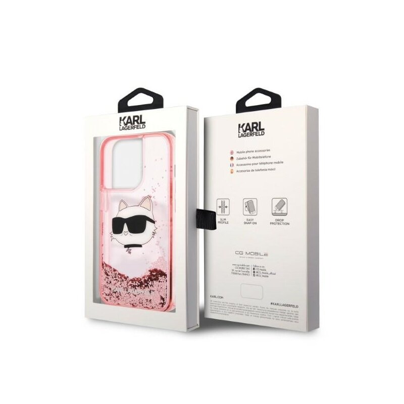 Husa Karl Lagerfeld iPhone 14 Pro Max Hardcase Glitter, Choupette Head, roz, KLHCP14XLNCHCP