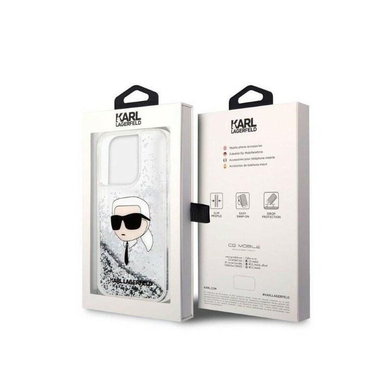 Husa Karl Lagerfeld iPhone 14 Pro Max Hardcase Glitter, Karl Head, argintiu, KLHCP14XLNKHCH