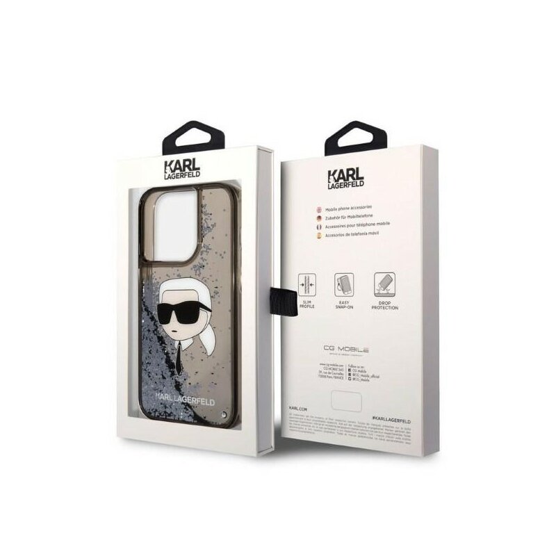 Husa Karl Lagerfeld iPhone 14 Pro Max Hardcase Glitter, Karl Head, negru, KLHCP14XLNKHCK