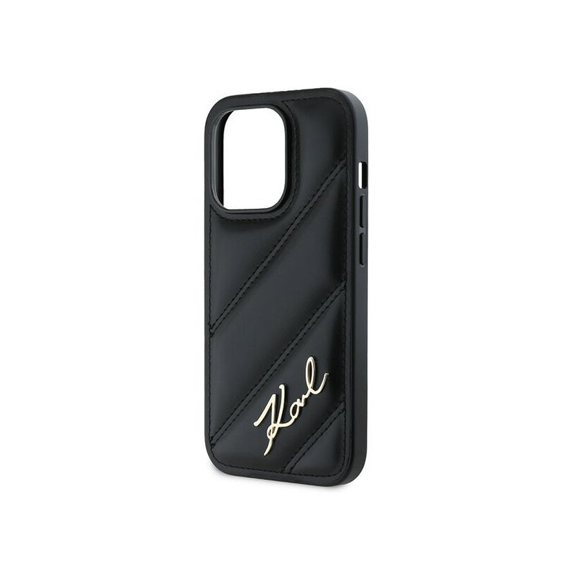 Husa iPhone 14 Pro Max Karl Lagerfeld Diagonal Quilted Script, negru, KLHCP14XPQDSMGK