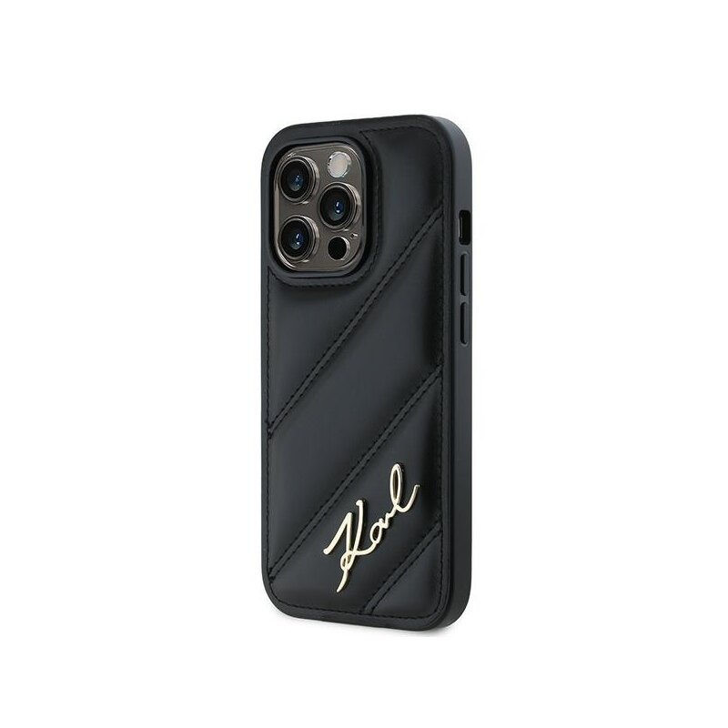 Husa iPhone 14 Pro Max Karl Lagerfeld Diagonal Quilted Script, negru, KLHCP14XPQDSMGK