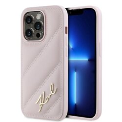 Husa iPhone 14 Pro Max Karl Lagerfeld Diagonal Quilted Script, roz, KLHCP14XPQDSMGP