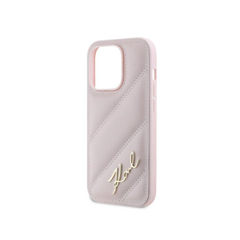 Husa iPhone 14 Pro Max Karl Lagerfeld Diagonal Quilted Script, roz, KLHCP14XPQDSMGP