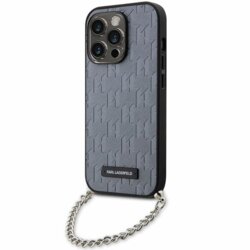 Husa originala iPhone 14 Pro Max Karl Lagerfeld Saffiano Monogram Chain, gri, KLHCP14XSACKLHPG