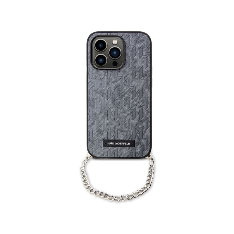 Husa originala iPhone 14 Pro Max Karl Lagerfeld Saffiano Monogram Chain, gri, KLHCP14XSACKLHPG