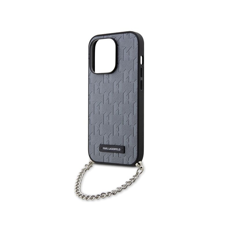 Husa originala iPhone 14 Pro Max Karl Lagerfeld Saffiano Monogram Chain, gri, KLHCP14XSACKLHPG