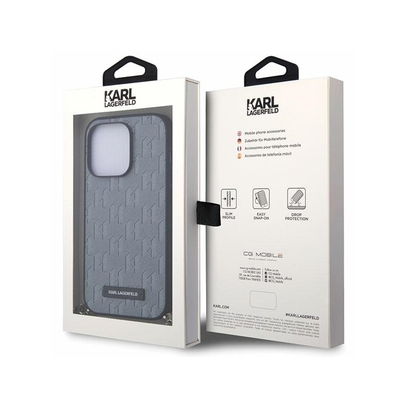 Husa originala iPhone 14 Pro Max Karl Lagerfeld Saffiano Monogram Chain, gri, KLHCP14XSACKLHPG
