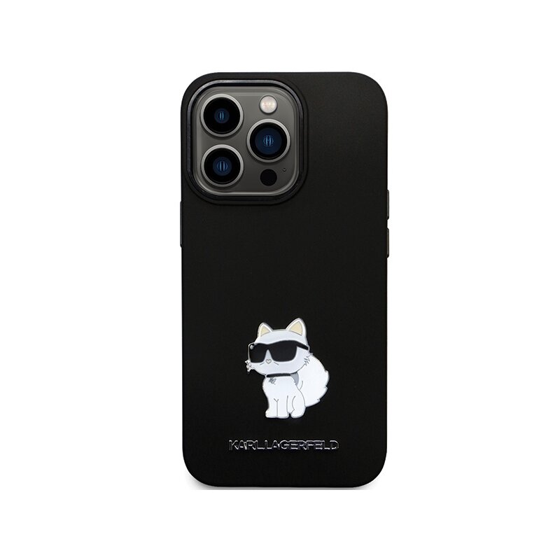 Husa Karl Lagerfeld iPhone 14 Pro Max Silicone, Choupette Metal Pin, negru, KLHCP14XSMHCNPK