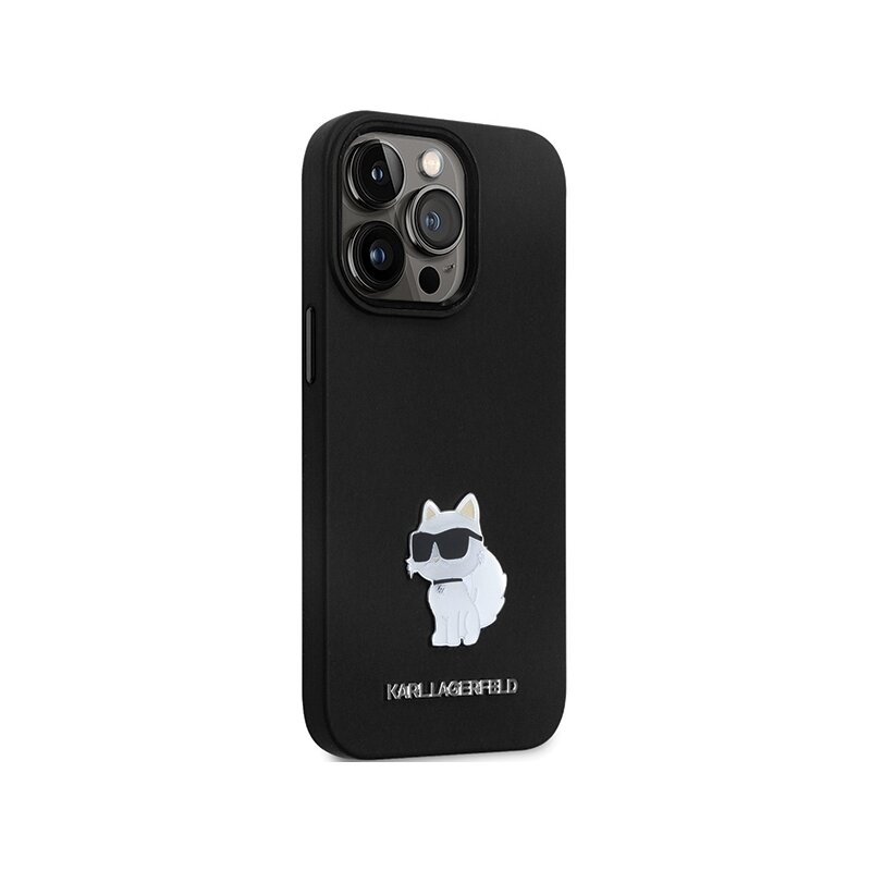 Husa Karl Lagerfeld iPhone 14 Pro Max Silicone, Choupette Metal Pin, negru, KLHCP14XSMHCNPK