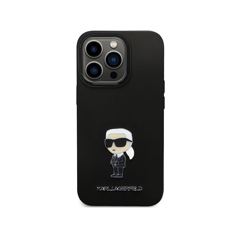 Husa Karl Lagerfeld iPhone 14 Pro Max Silicone, Ikonik Metal Pin, negru, KLHCP14XSMHKNPK