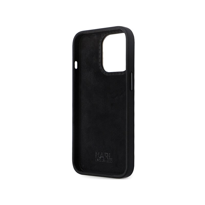 Husa Karl Lagerfeld iPhone 14 Pro Max Silicone, Ikonik Metal Pin, negru, KLHCP14XSMHKNPK