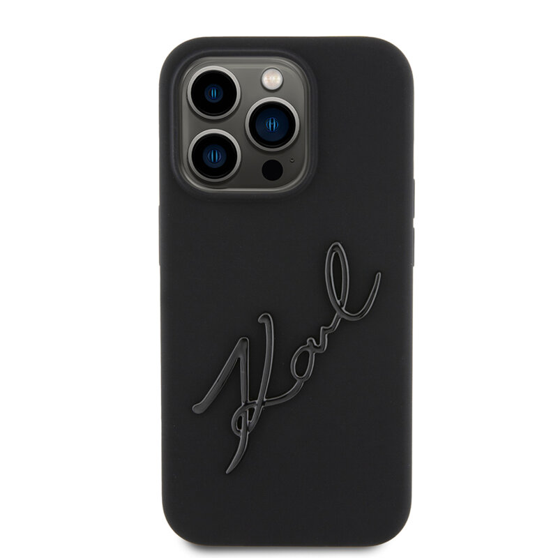 Husa Karl Lagerfeld iPhone 15 Pro Silicone, Karl Script, negru, KLHCP15LSKSBMCK