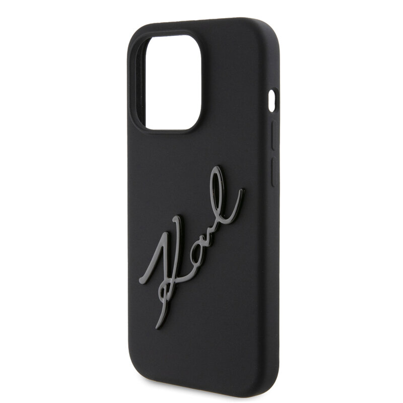 Husa Karl Lagerfeld iPhone 15 Pro Silicone, Karl Script, negru, KLHCP15LSKSBMCK