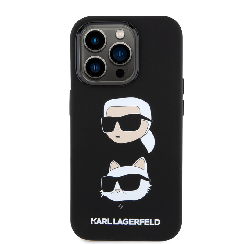 Husa Karl Lagerfeld iPhone 15 Pro Silicone, Karl&Choupette Head, negru, KLHCP15LSDHKCNK