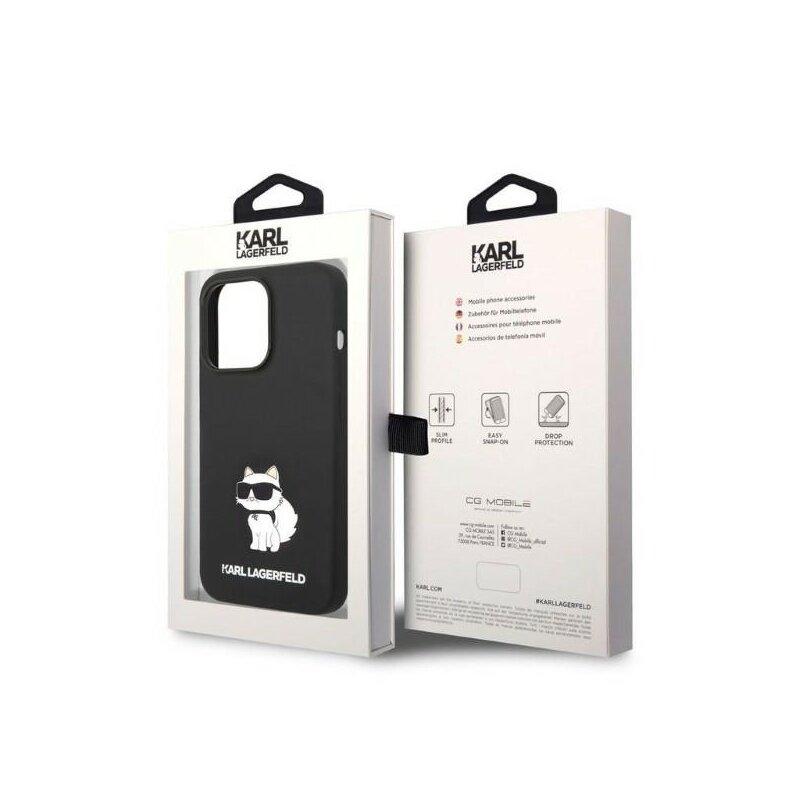 Husa Karl Lagerfeld iPhone 14 Pro Max Silicone, Choupette, negru, KLHCP14XSNCHBCK