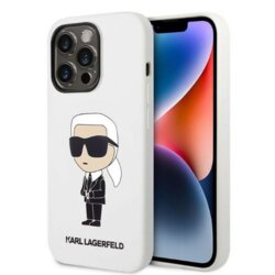 Husa Karl Lagerfeld iPhone 14 Pro Max Silicone, Ikonik, alb, KLHCP14XSNIKBCH