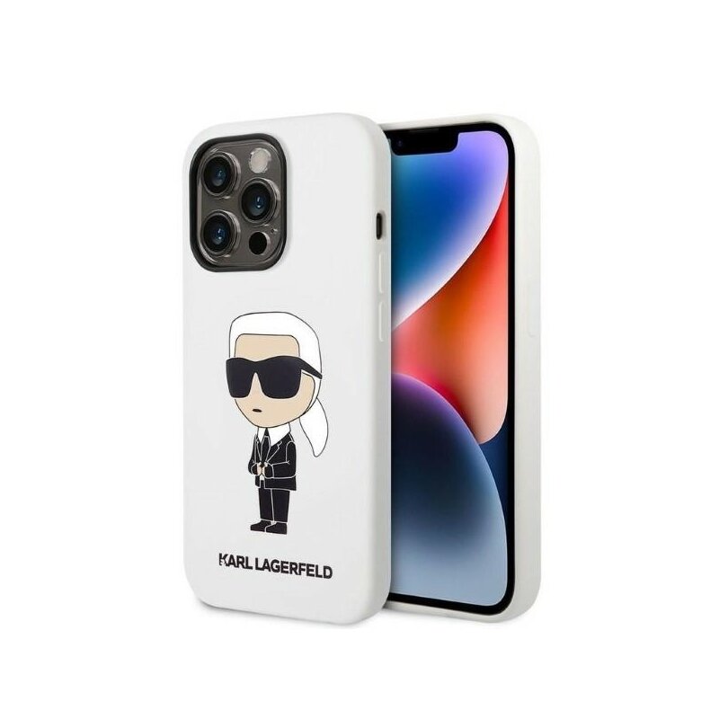 Husa Karl Lagerfeld iPhone 14 Pro Max Silicone, Ikonik, alb, KLHCP14XSNIKBCH