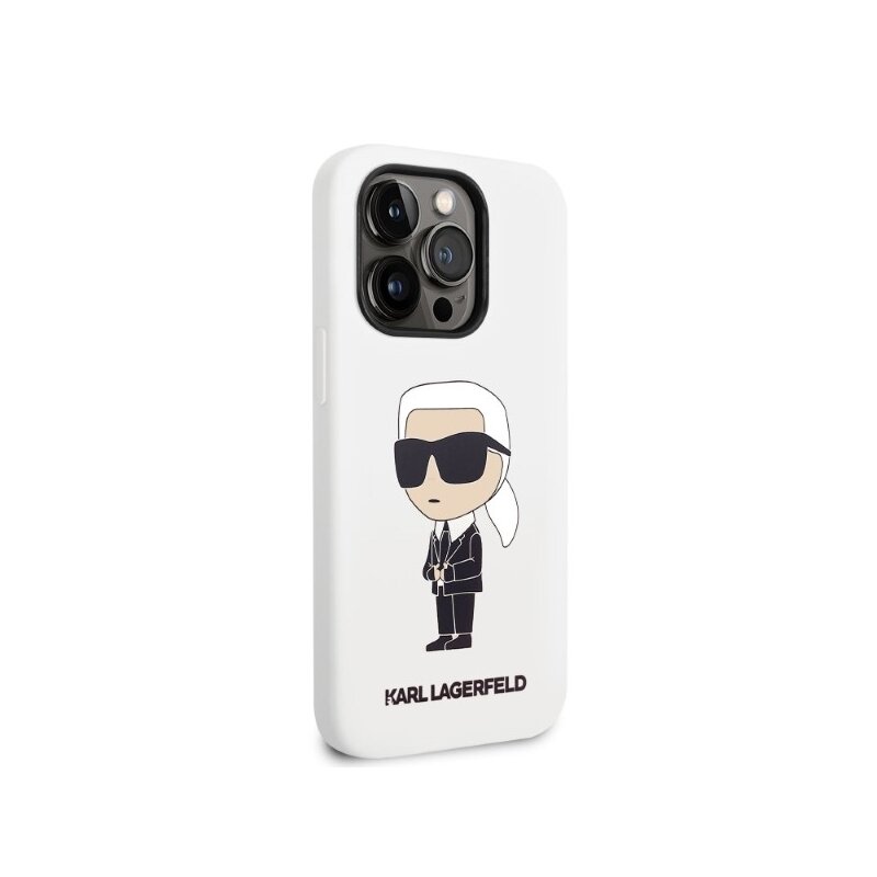 Husa Karl Lagerfeld iPhone 14 Pro Max Silicone, Ikonik, alb, KLHCP14XSNIKBCH
