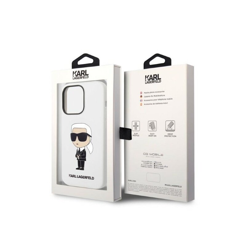 Husa Karl Lagerfeld iPhone 14 Pro Max Silicone, Ikonik, alb, KLHCP14XSNIKBCH