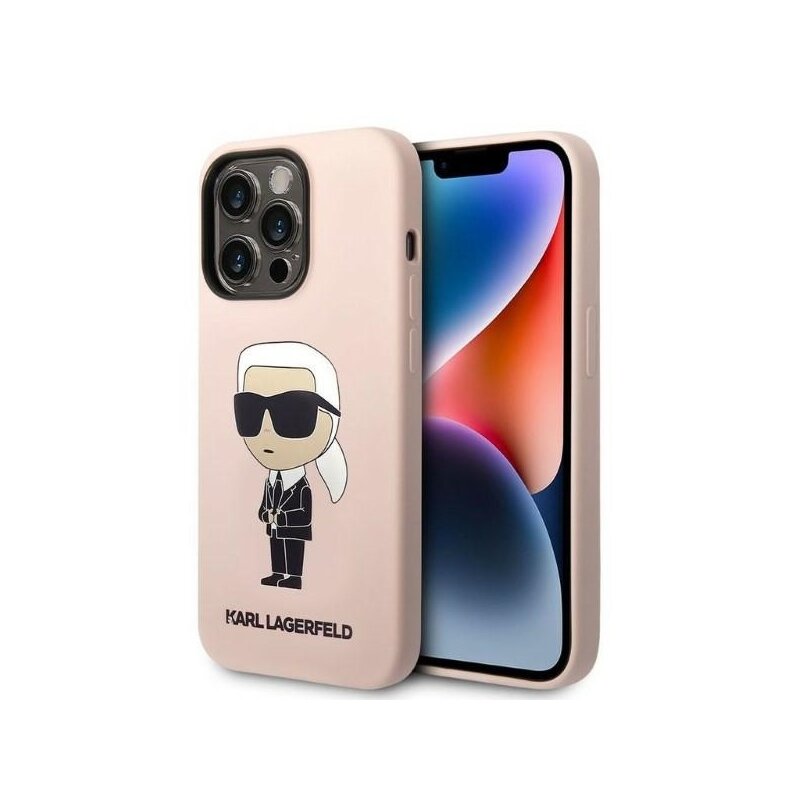 Husa Karl Lagerfeld iPhone 14 Pro Max Silicone, Ikonik, roz, KLHCP14XSNIKBCP
