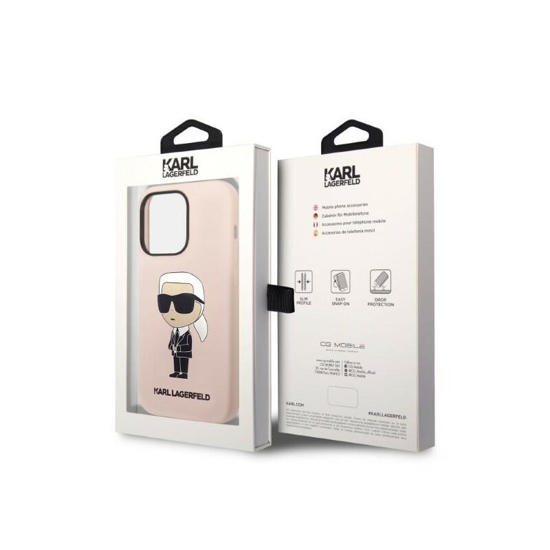 Husa Karl Lagerfeld iPhone 14 Pro Max Silicone, Ikonik, roz, KLHCP14XSNIKBCP