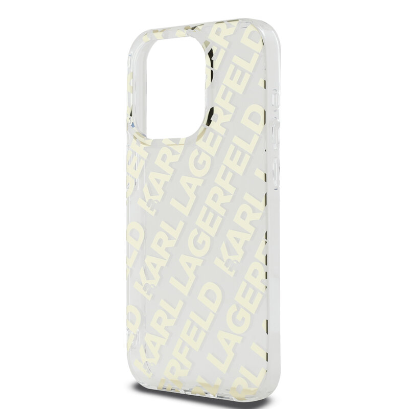 Husa iPhone 15 Pro Karl Lagerfeld IML Luxury, Fullover Logo, auriu, KLHCP15LHKFOEMD