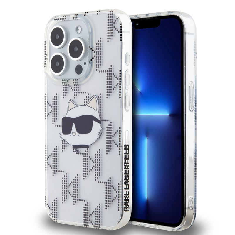 Husa iPhone 15 Pro Karl Lagerfeld IML Luxury, Choupette Head&Monogram, transparenta, KLHCP15LHKLPCHT