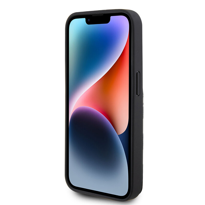 Husa iPhone 15 Pro Karl Lagerfeld Saffiano Cardslots and Stand, Monogram Ikonik, negru, KLHCP15LSAKKNSCK