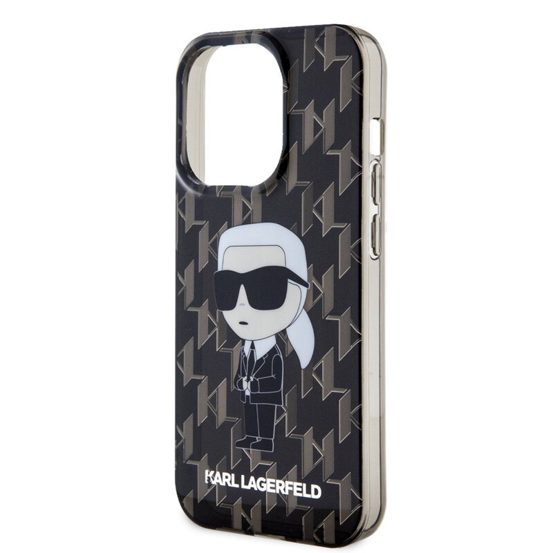 Husa iPhone 15 Pro Karl Lagerfeld Hardcase Monogram, Ikonik, negru, KLHCP15LHNKMKLK