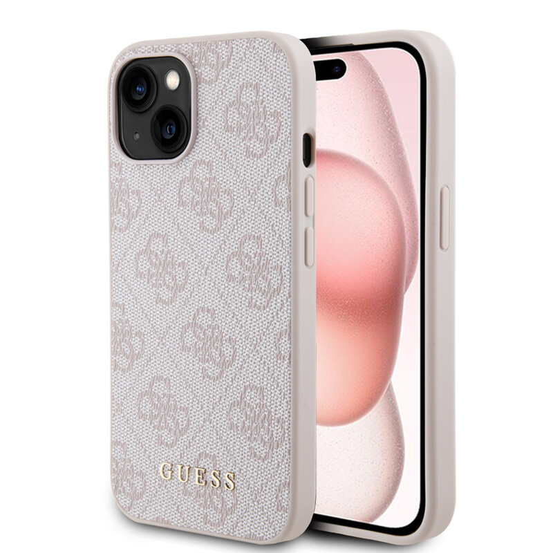 Husa originala Guess iPhone 15 Hardcase 4G Metal Gold Logo, roz, GUHCP15SG4GFPI