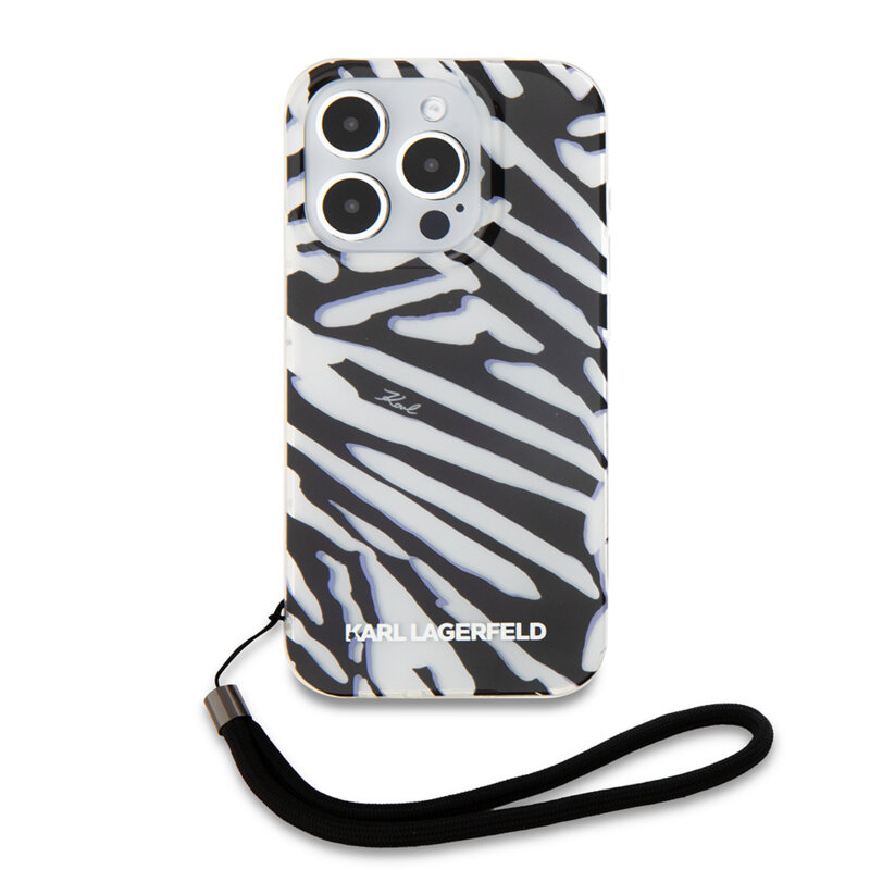 Husa iPhone 15 Pro Karl Lagerfeld IML Luxury, Zebra Pattern&Cord, negru, KLHCP15LHZBPKCCK