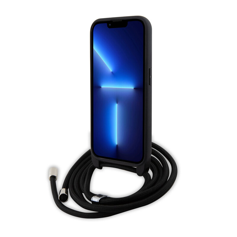 Husa iPhone 15 Pro Karl Lagerfeld Saffiano Crossbody, Metal Pin Karl&Choupette, KLHCP15LSAKCPSK