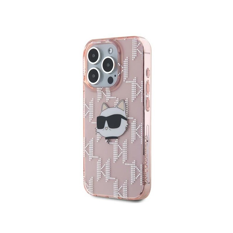 Husa iPhone 15 Pro Karl Lagerfeld IML Luxury, Choupette Head&Monogram, roz, KLHCP15LHKLPCHP