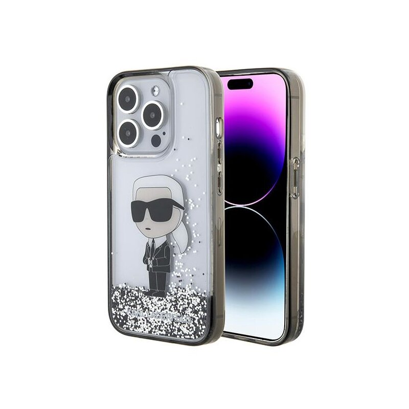 Husa Karl Lagerfeld iPhone 15 Pro Hardcase Liquid Glitter, Ikonik, transparenta, KLHCP15LLKKNSK