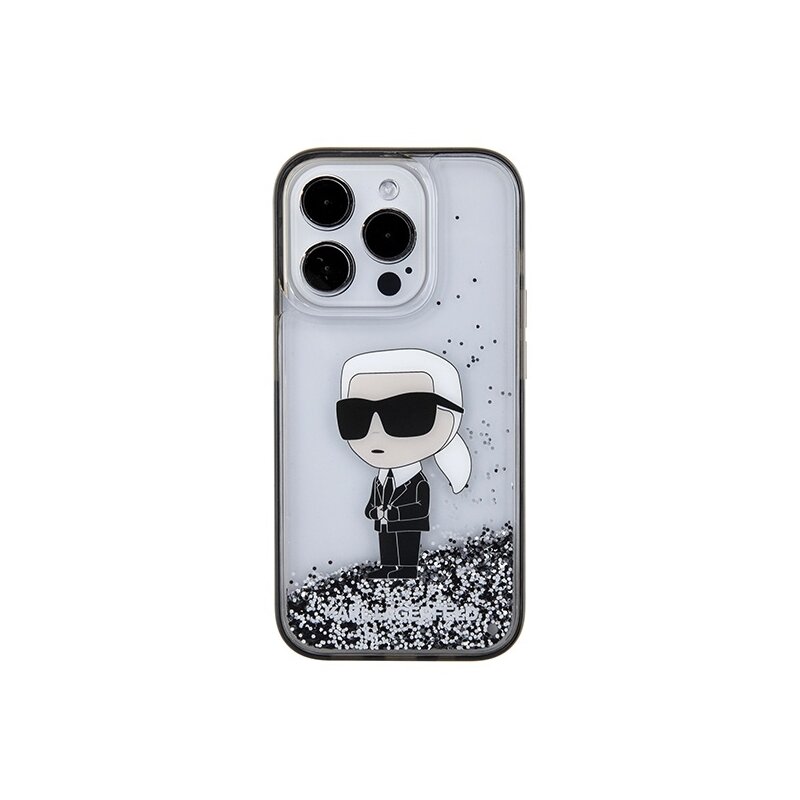Husa Karl Lagerfeld iPhone 15 Pro Hardcase Liquid Glitter, Ikonik, transparenta, KLHCP15LLKKNSK