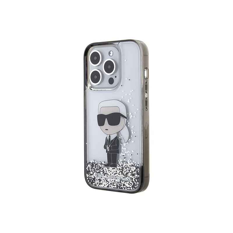 Husa Karl Lagerfeld iPhone 15 Pro Hardcase Liquid Glitter, Ikonik, transparenta, KLHCP15LLKKNSK