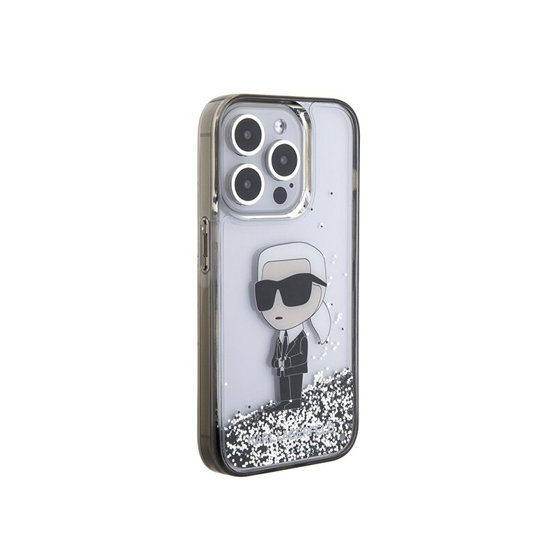 Husa Karl Lagerfeld iPhone 15 Pro Hardcase Liquid Glitter, Ikonik, transparenta, KLHCP15LLKKNSK