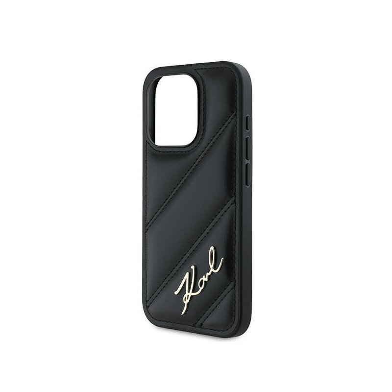 Husa iPhone 15 Pro Karl Lagerfeld Diagonal Quilted Script, negru, KLHCP15LPQDSMGK