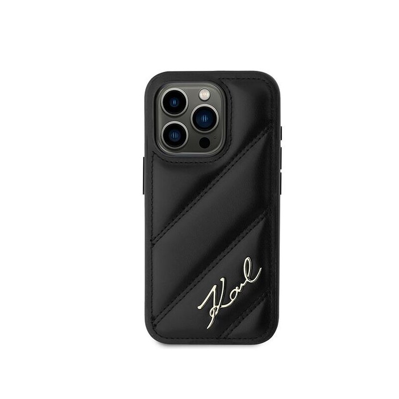 Husa iPhone 15 Pro Karl Lagerfeld Diagonal Quilted Script, negru, KLHCP15LPQDSMGK