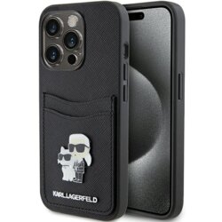 Husa iPhone 15 Pro Karl Lagerfeld Saffiano Cardslot, Karl&Choupette, negru, KLHCP15LSAPKCNPK
