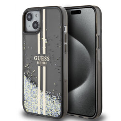 Husa Guess Liquid Glitter Gold Stripes iPhone 15 Plus cu sclipici, negru, GUHCP15MLFCSEGK