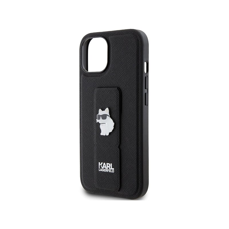 Husa originala iPhone 15 Plus Karl Lagerfeld Saffiano Gripstand, Choupette Pins, negru, KLHCP15MGSACHPK