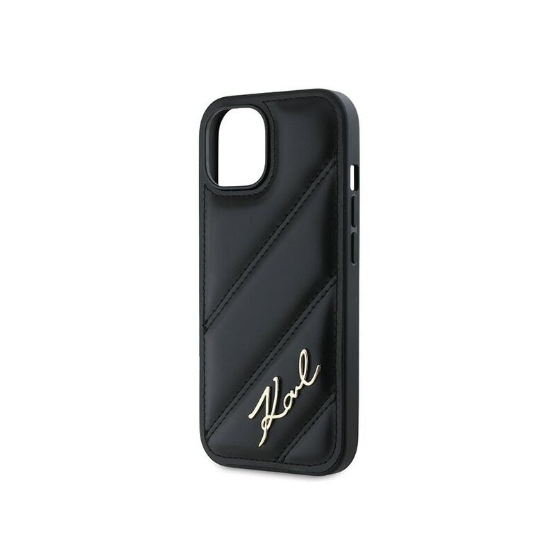 Husa iPhone 15 Plus Karl Lagerfeld Diagonal Quilted Script, negru, KLHCP15MPQDSMGK