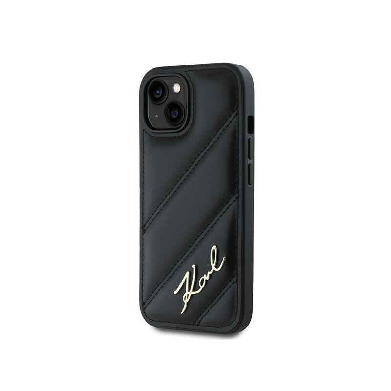 Husa iPhone 15 Plus Karl Lagerfeld Diagonal Quilted Script, negru, KLHCP15MPQDSMGK
