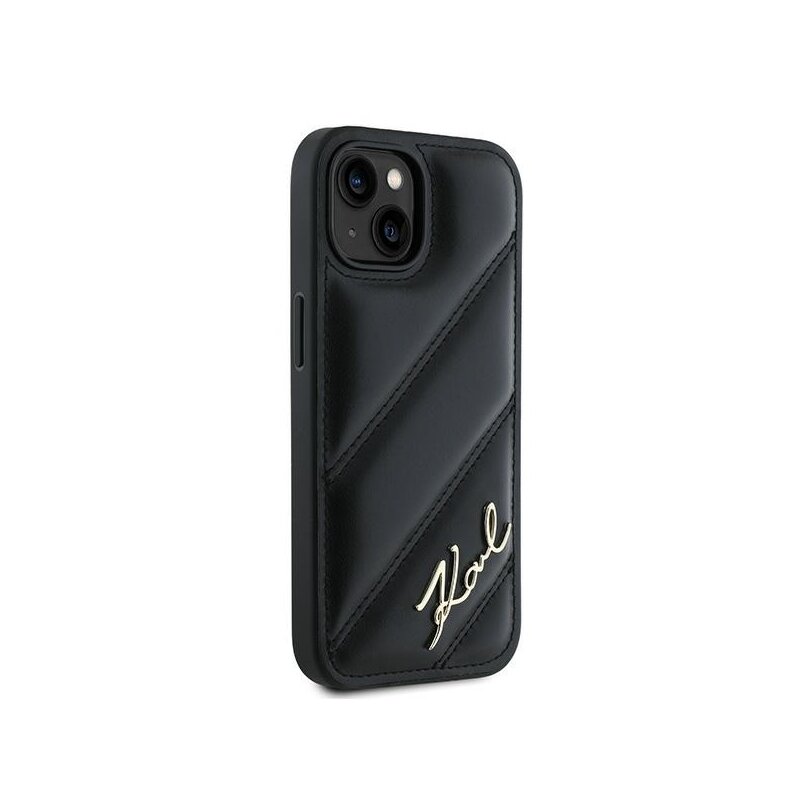 Husa iPhone 15 Plus Karl Lagerfeld Diagonal Quilted Script, negru, KLHCP15MPQDSMGK