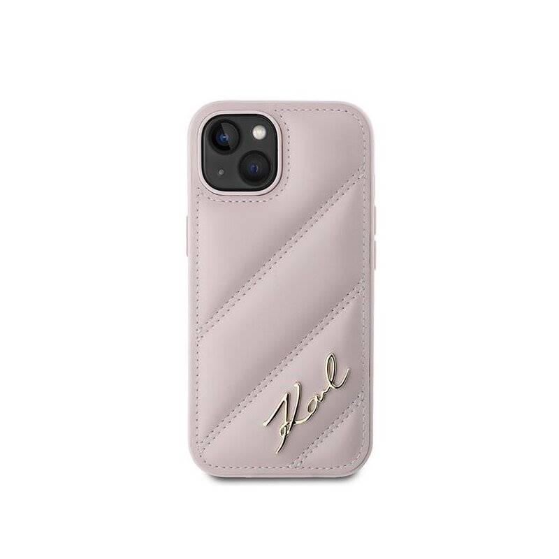Husa iPhone 15 Plus Karl Lagerfeld Diagonal Quilted Script, roz, KLHCP15MPQDSMGP