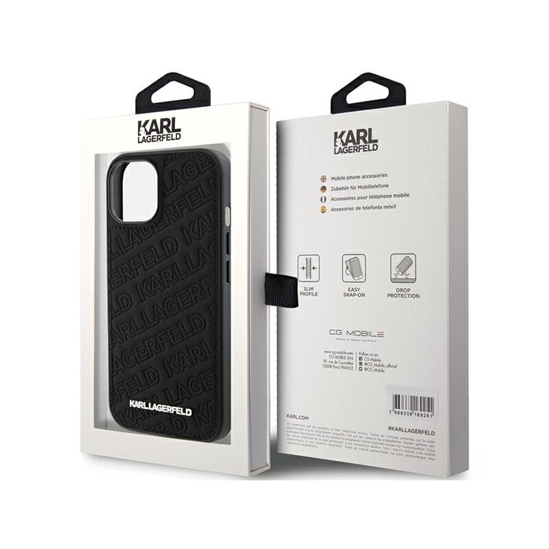 Husa iPhone 15 Plus Karl Lagerfeld Diagonal Quilted K Pattern, negru, KLHCP15MPQKPMK