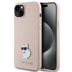 Husa Karl Lagerfeld iPhone 15 Plus Silicone, Pink Choupette Metal Pin, roz, KLHCP15MSMHCNPP