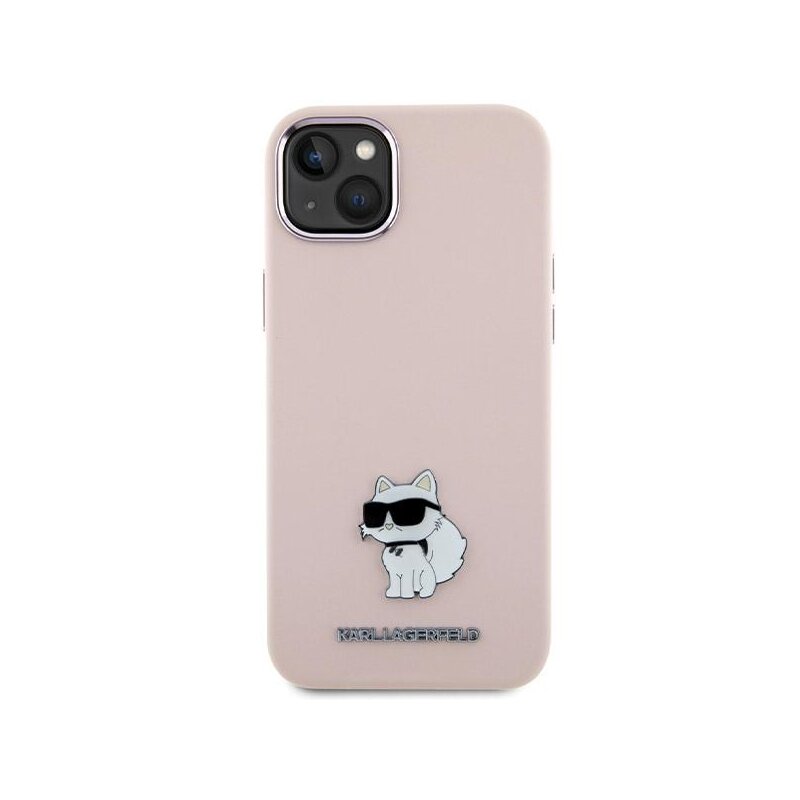 Husa Karl Lagerfeld iPhone 15 Plus Silicone, Pink Choupette Metal Pin, roz, KLHCP15MSMHCNPP